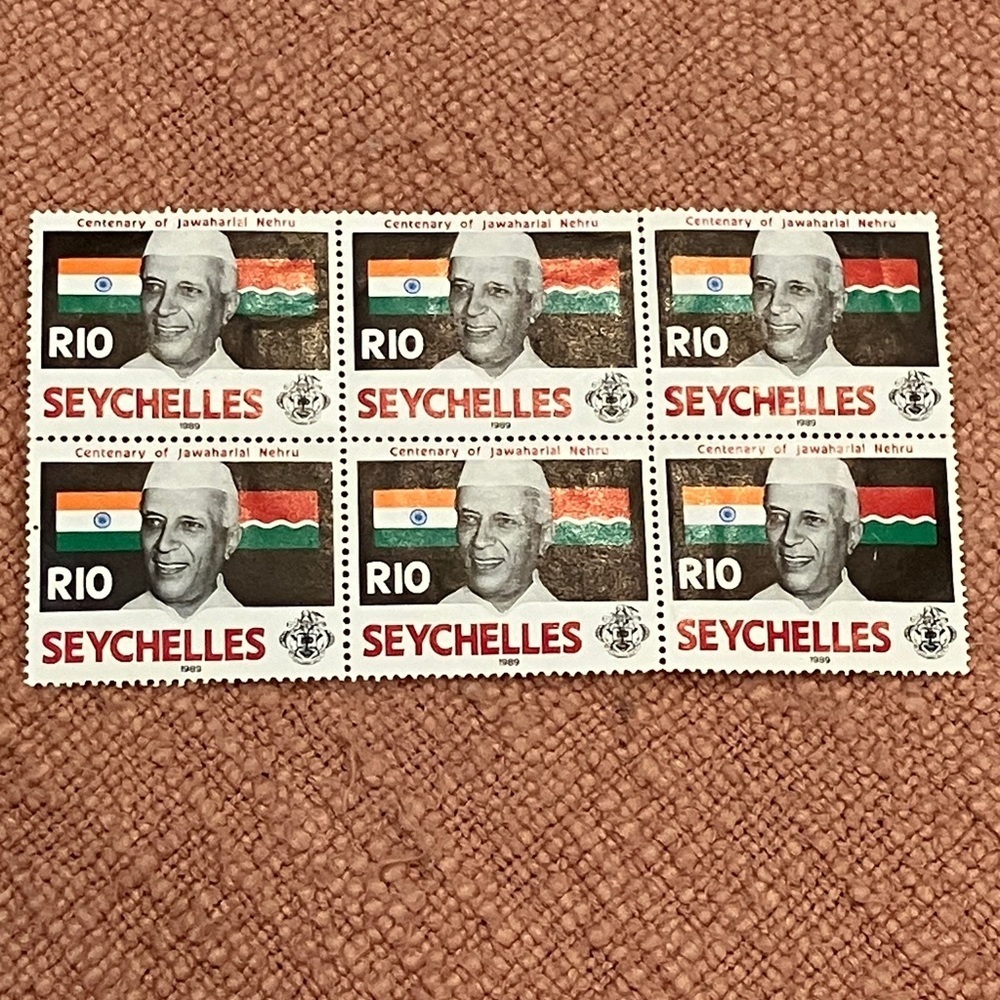 Postage Stamps Seychelles 1989 centenary of Jawaharlal Nehru block of six stamps